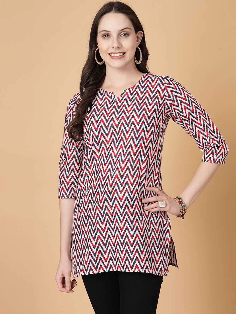 women printed three quarter sleeve straight kurti