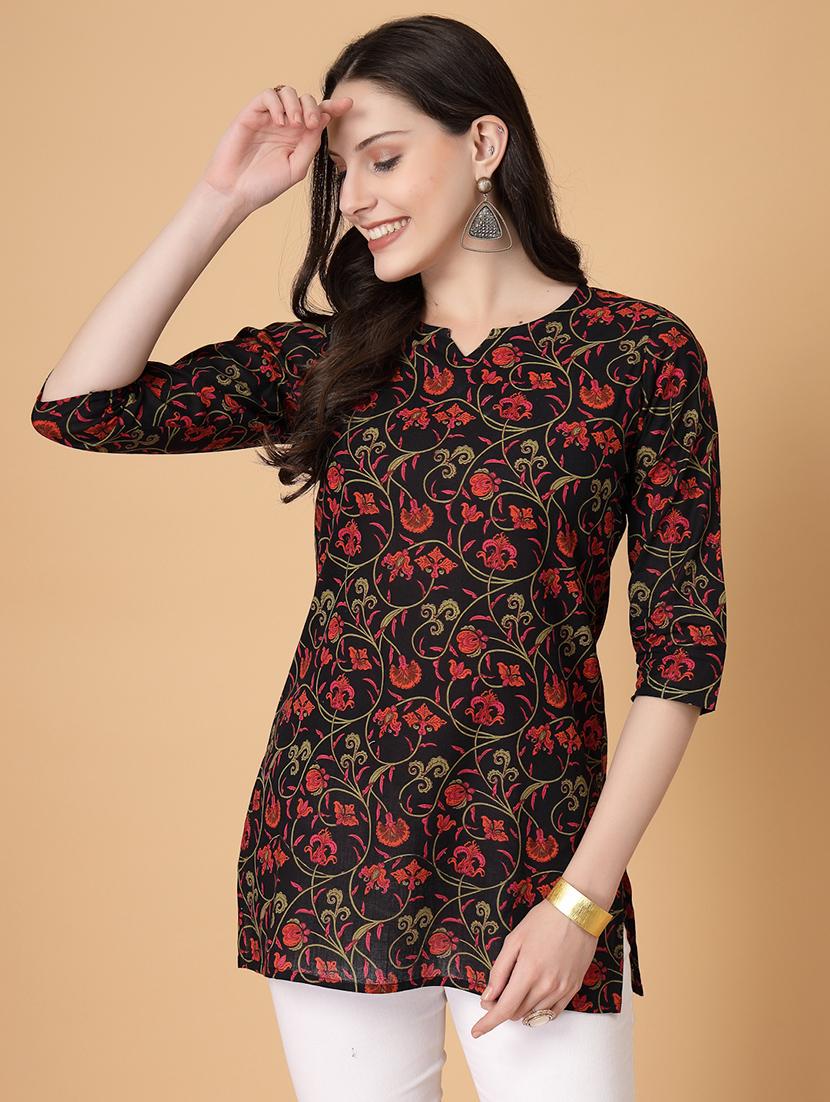 women printed three quarter sleeve straight kurti - 22040854 - Standard Image - 2