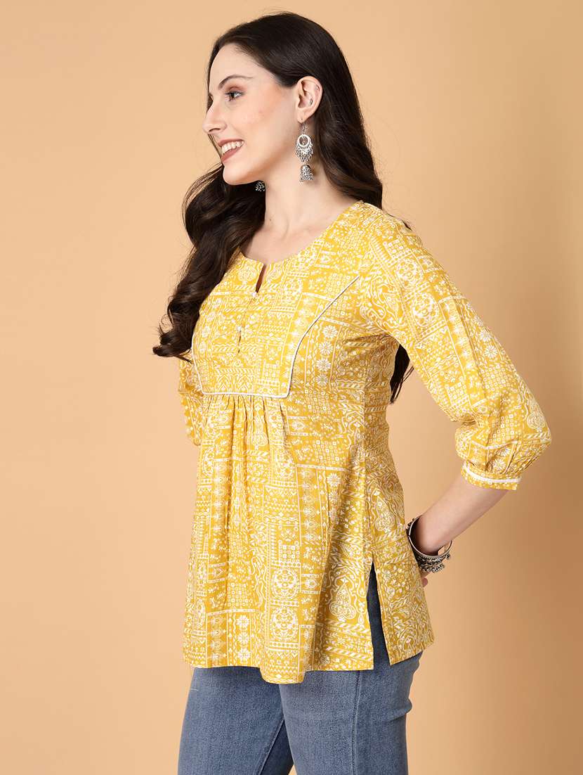 women printed three quarter sleeve straight kurti - 22040855 - Standard Image - 2