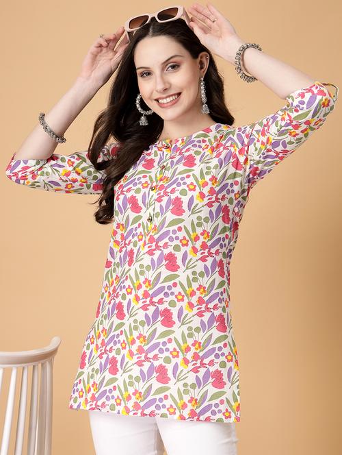 women printed three quarter sleeve straight kurti - 22040856 - Standard Image - 0