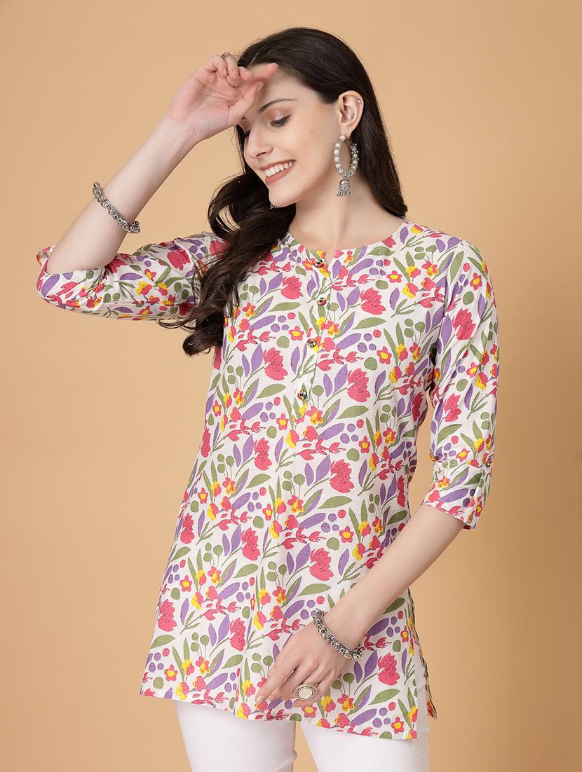 women printed three quarter sleeve straight kurti - 22040856 - Standard Image - 2