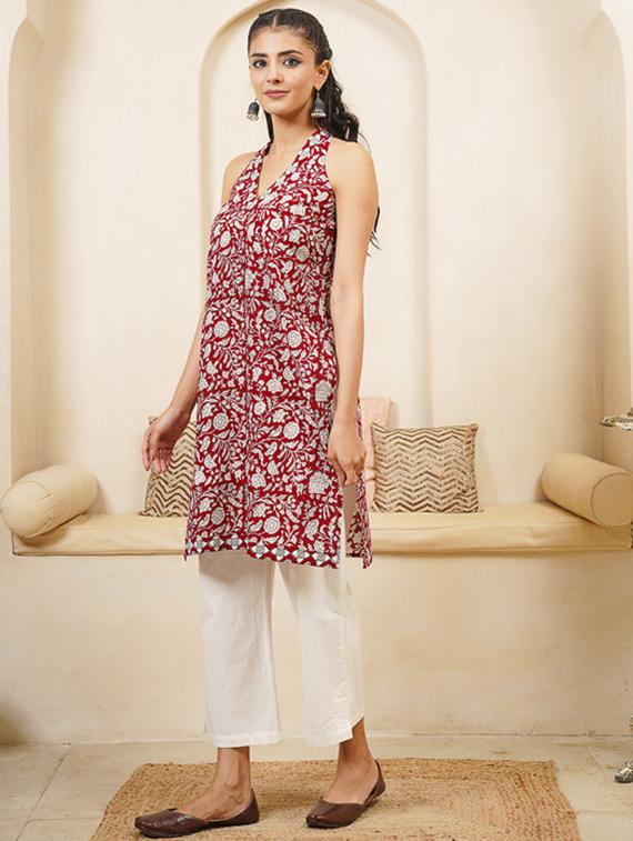 women printed sleeveless straight kurta - 22040897 - Standard Image - 2