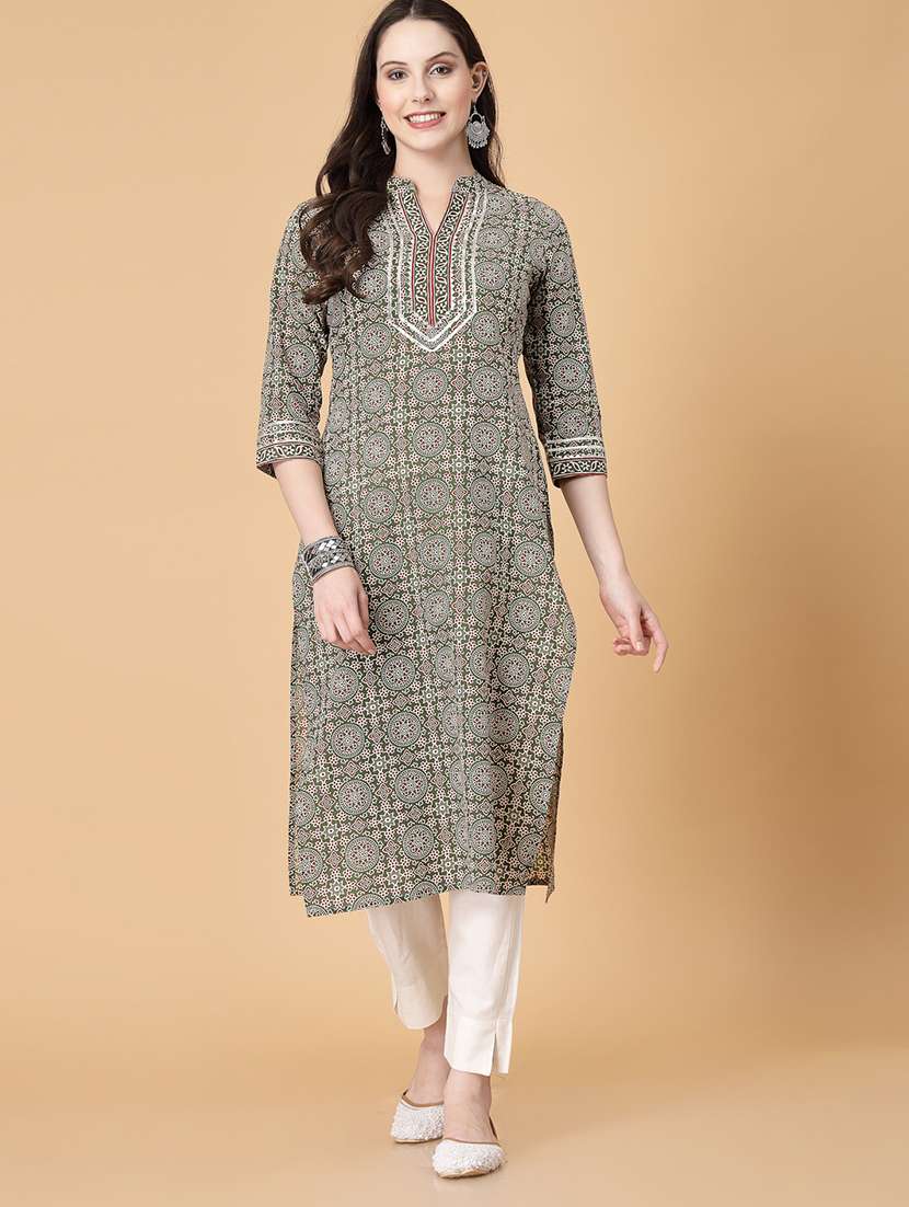 women printed three quarter sleeve straight kurti - 22040898 -  Zoom Image - 0