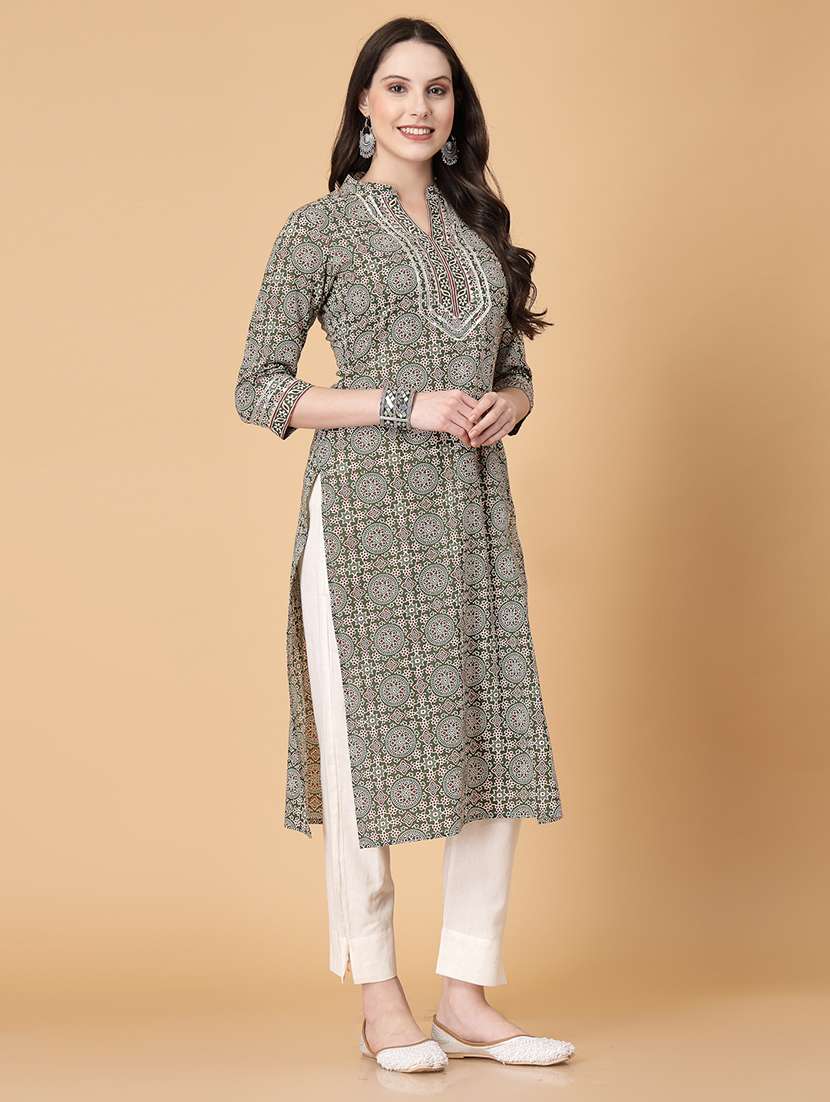 women printed three quarter sleeve straight kurti - 22040898 - Standard Image - 2