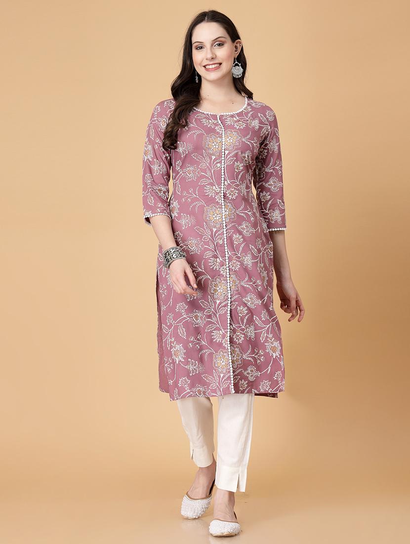 women printed three quarter sleeve straight kurti - 22040899 - Standard Image - 2