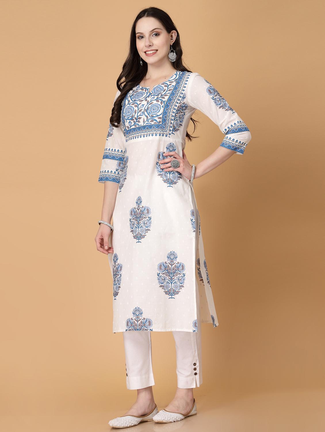 women printed three quarter sleeve straight kurti - 22040902 - Standard Image - 2