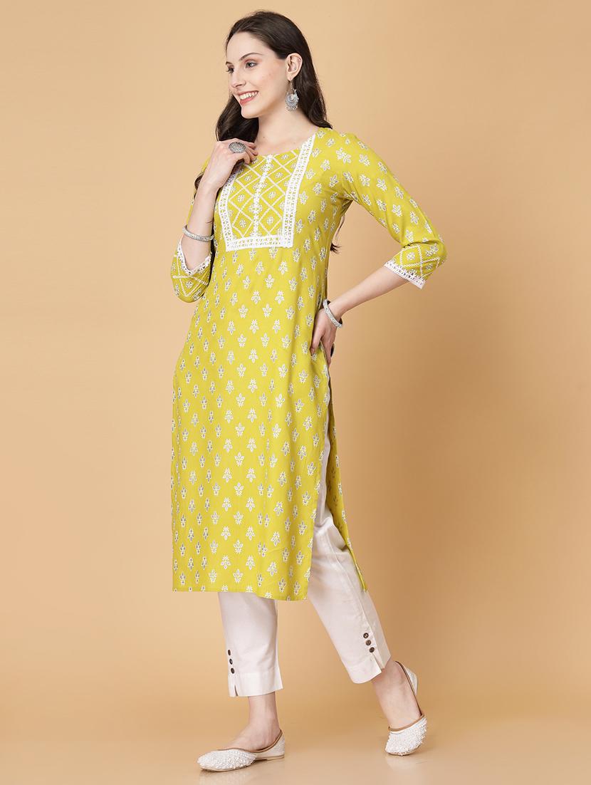 women printed three quarter sleeve straight kurti - 22040903 - Standard Image - 2