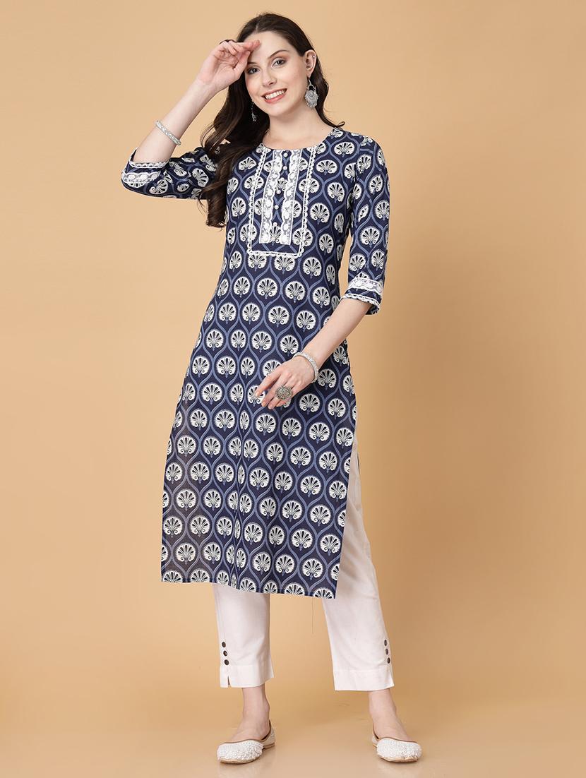 women printed three quarter sleeve straight kurti - 22040904 - Standard Image - 2