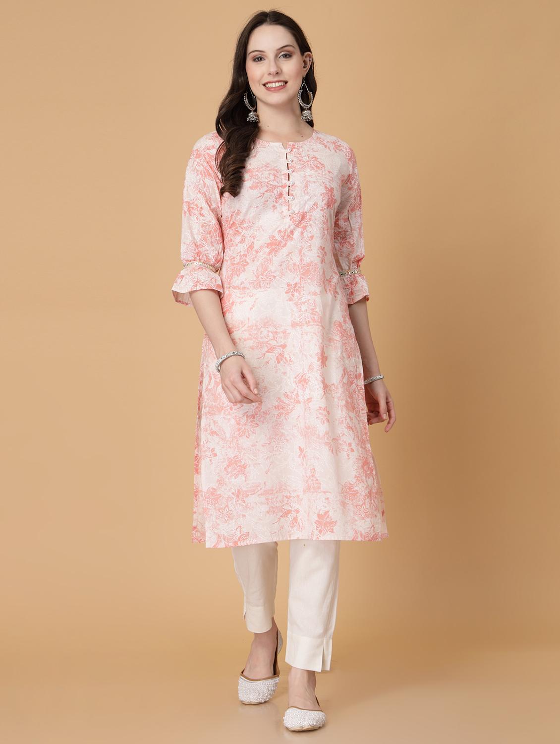 women printed three quarter sleeve straight kurta - 22040906 - Standard Image - 2