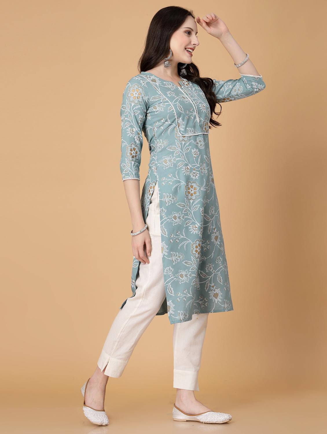 women printed three quarter sleeve straight kurta - 22040907 - Standard Image - 2