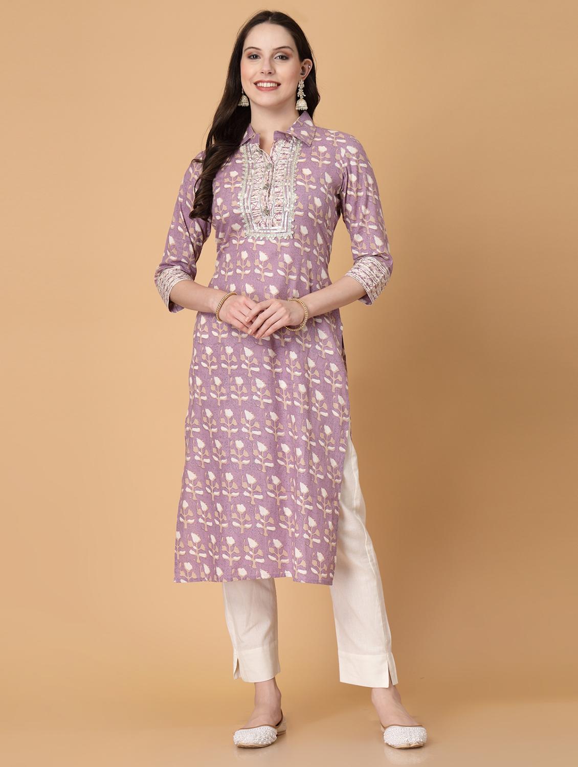 women printed three quarter sleeve straight kurta - 22040908 - Standard Image - 2