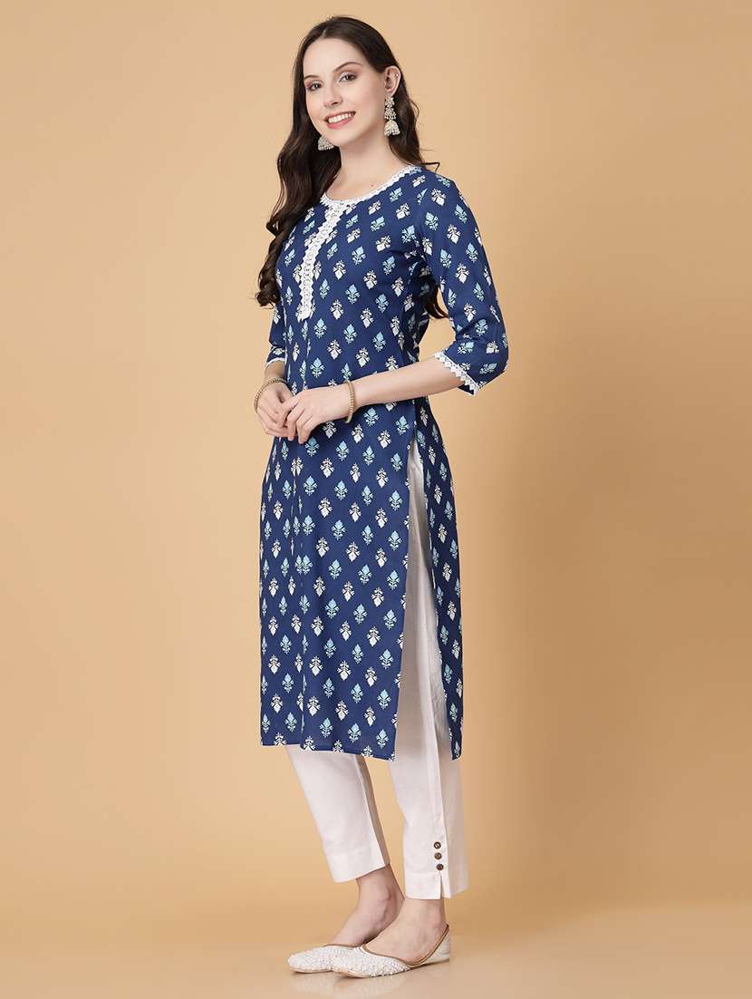 women printed three quarter sleeve straight kurta - 22040909 - Standard Image - 2