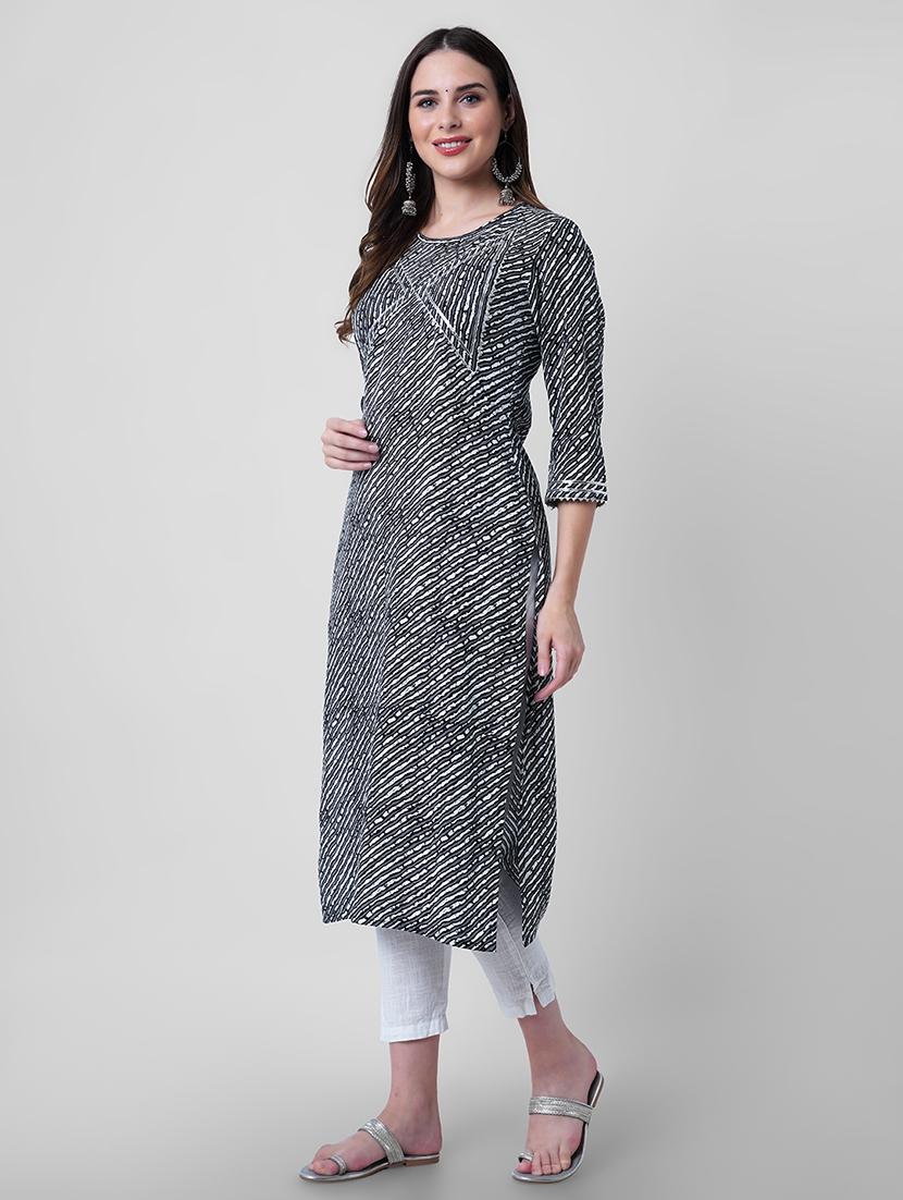 women printed three quarter sleeve straight kurta - 22040913 - Standard Image - 2