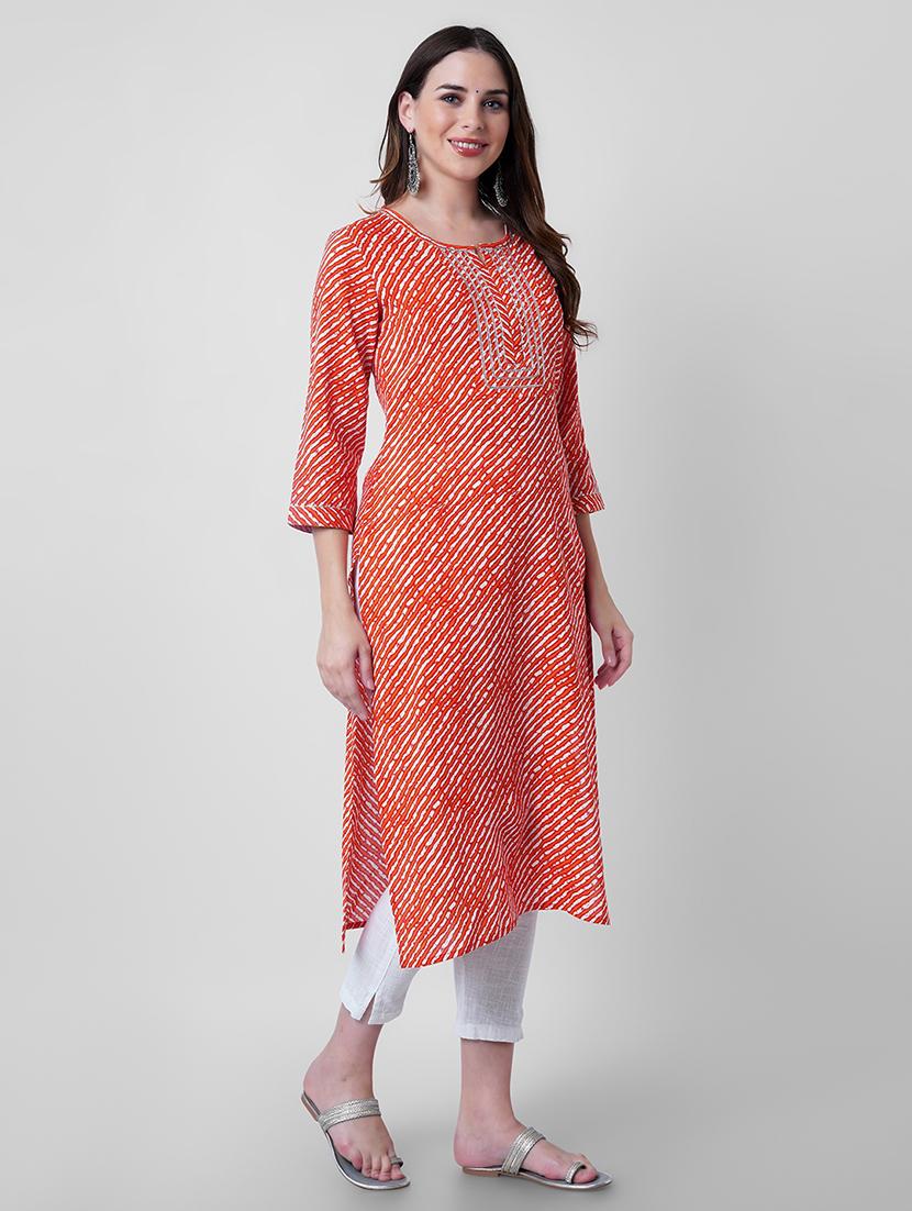women printed three quarter sleeve straight kurta - 22040914 - Standard Image - 2