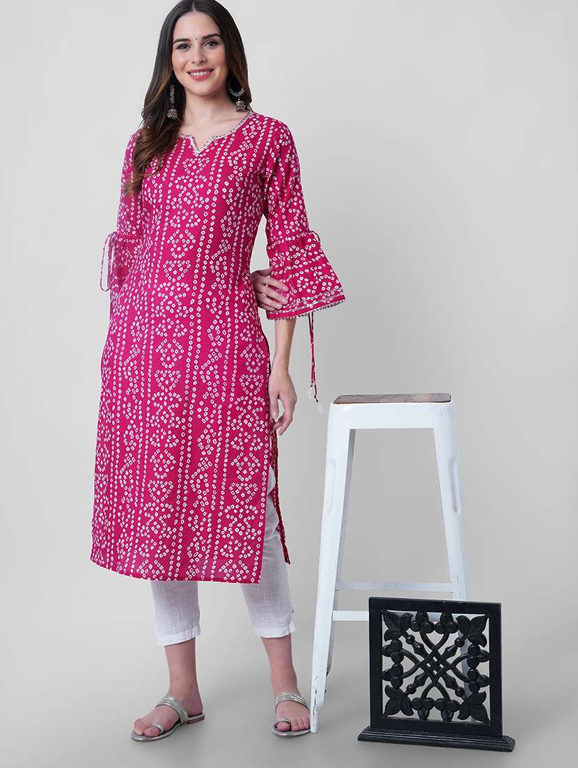 women printed three quarter sleeve straight kurta - 22040915 - Zoom Image - 0
