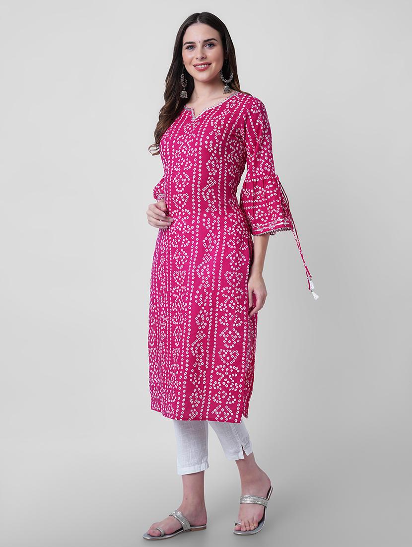 women printed three quarter sleeve straight kurta - 22040915 - Standard Image - 2