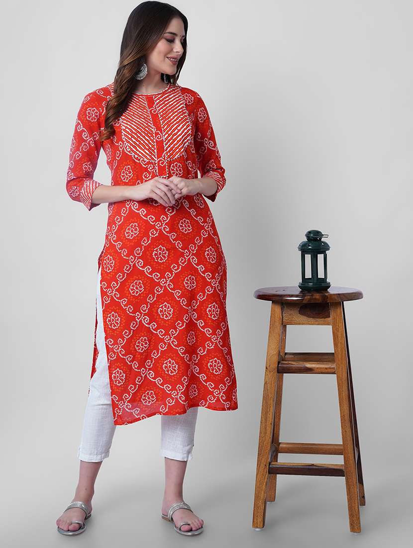 women printed three quarter sleeve straight kurta - 22040916 - Zoom Image - 0