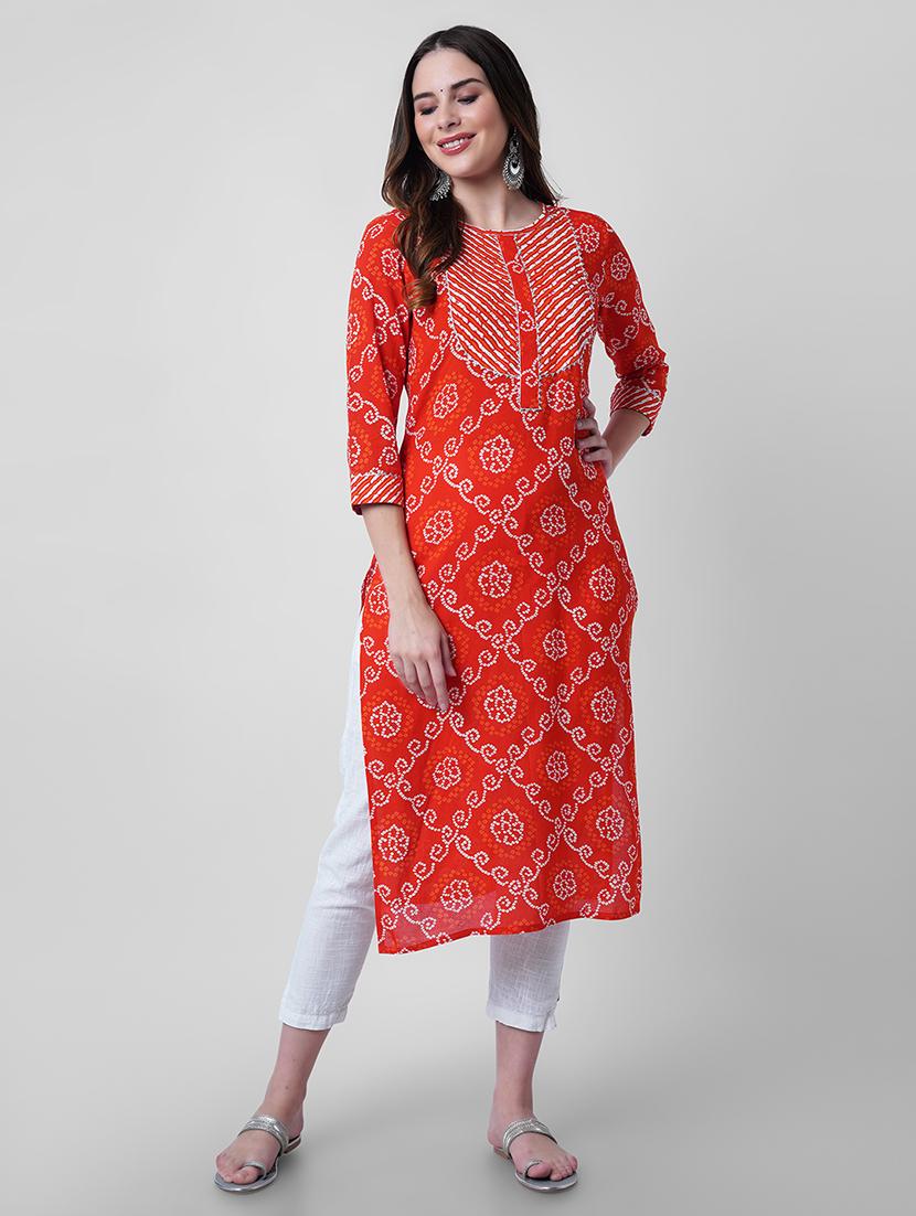 women printed three quarter sleeve straight kurta - 22040916 - Standard Image - 2