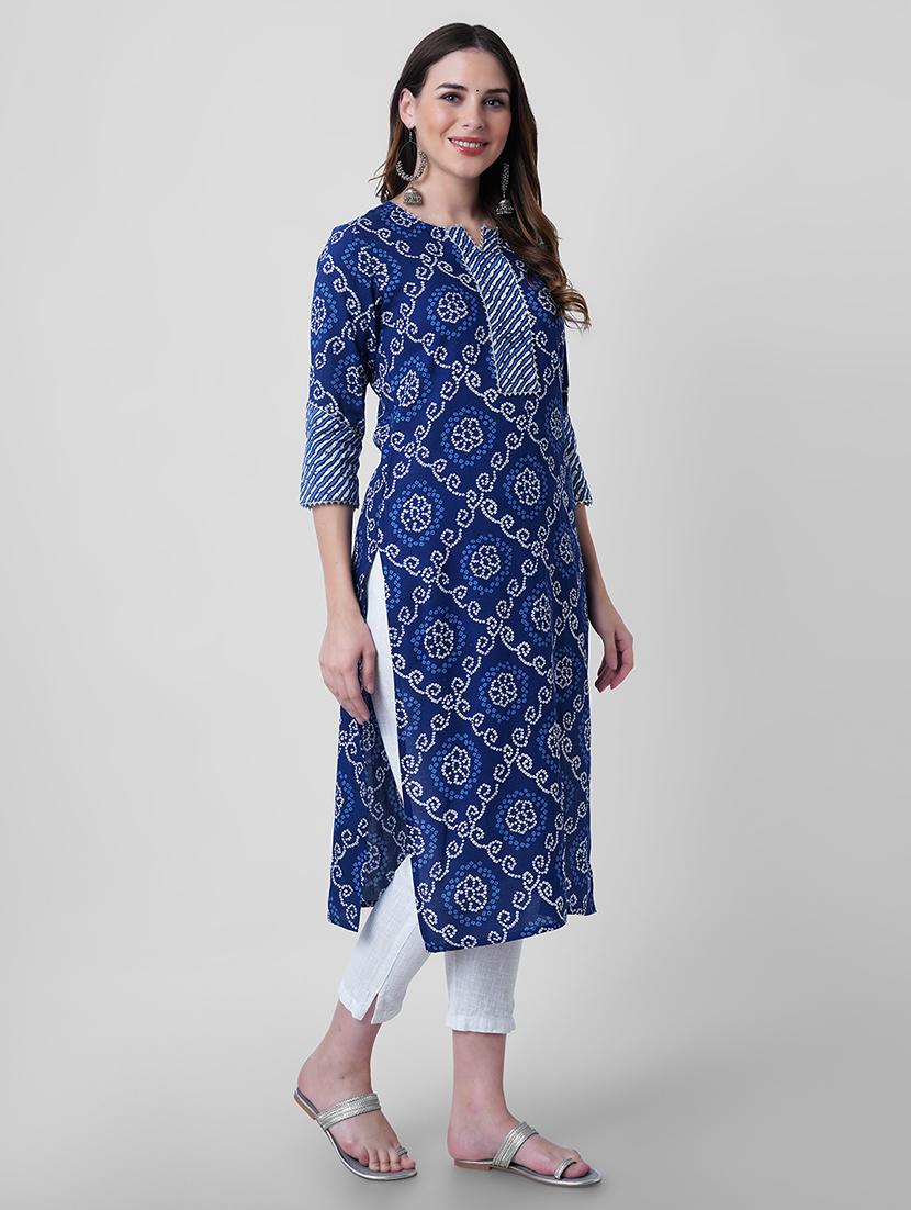 women printed three quarter sleeve straight kurta - 22040917 - Standard Image - 2