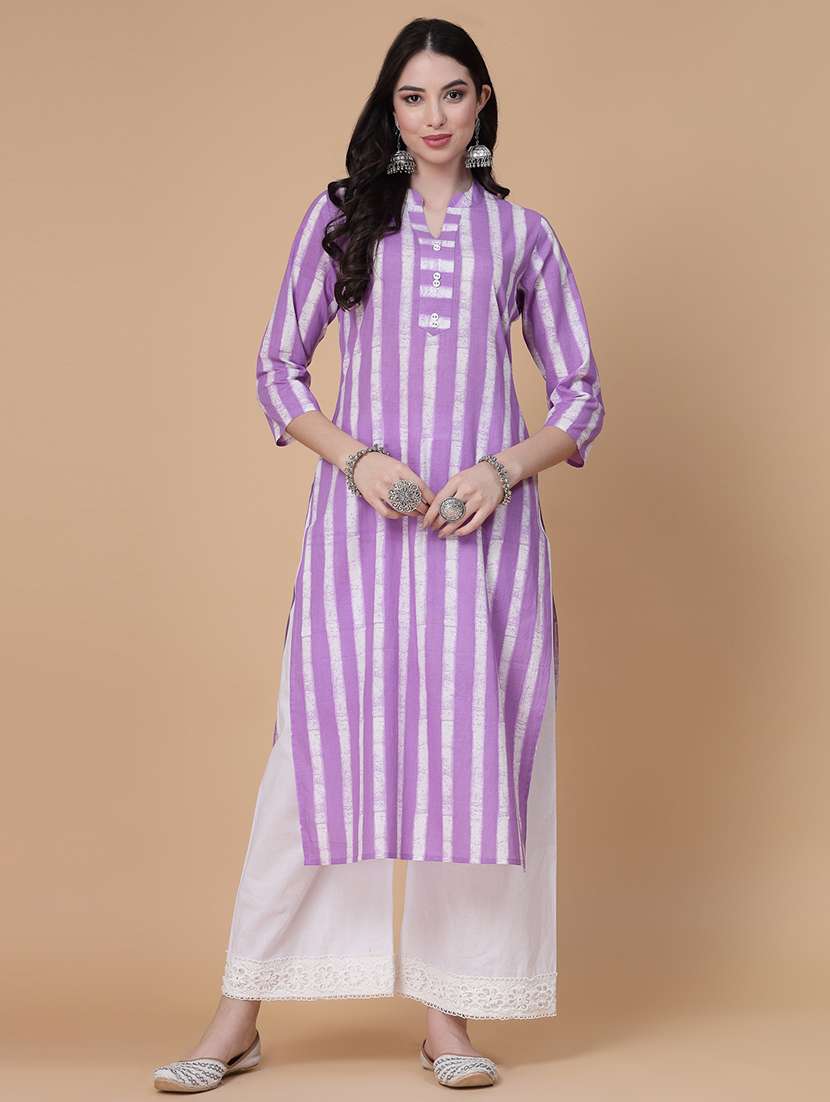 women printed three quarter sleeve straight kurta - 22040918 - Standard Image - 2