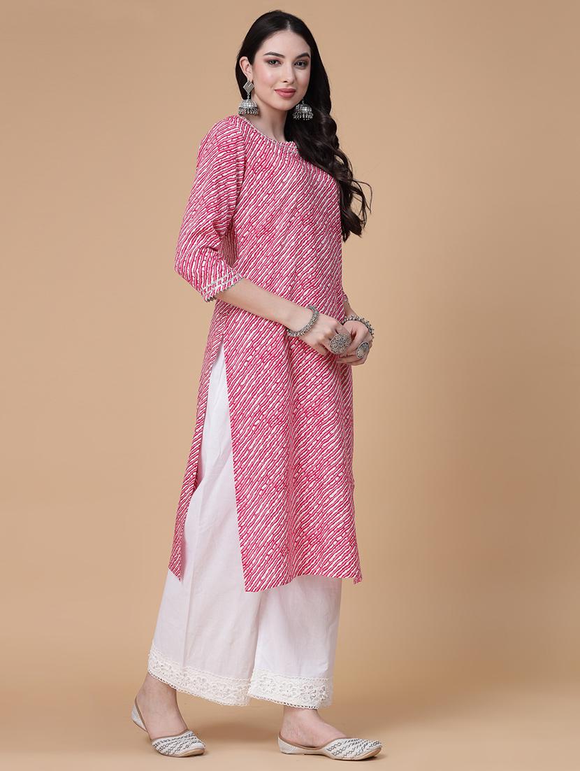 women printed three quarter sleeve straight kurta - 22040919 - Standard Image - 2