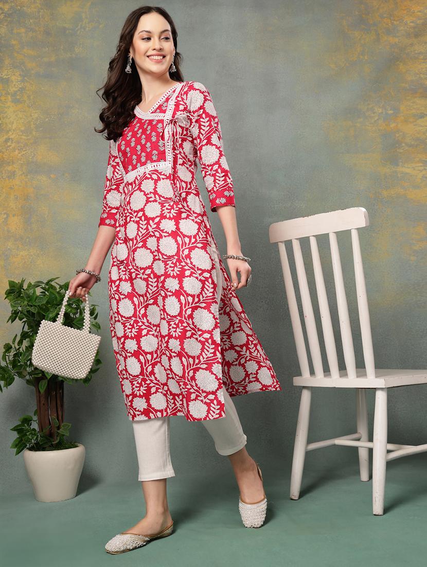 women printed three quarter sleeve straight kurta - 22040990 - Zoom Image - 0