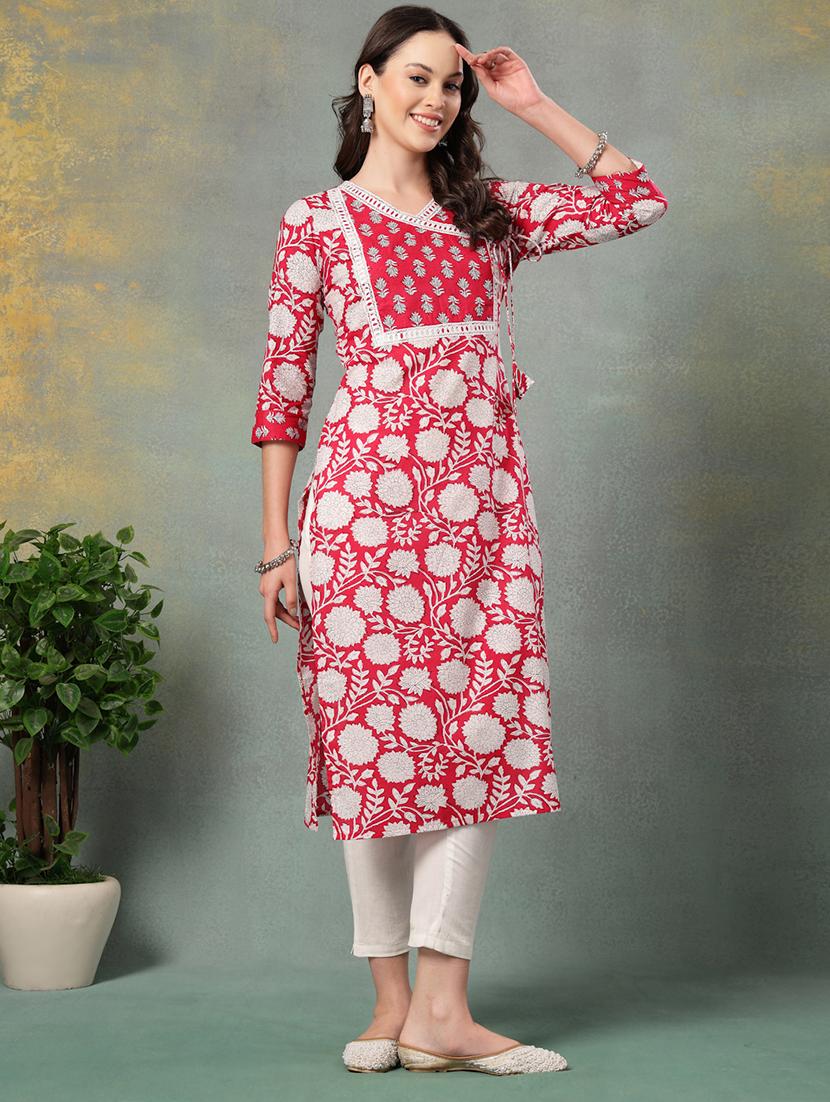 women printed three quarter sleeve straight kurta - 22040990 - Standard Image - 2