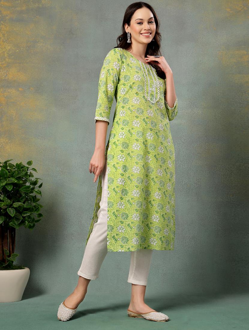 women printed three quarter sleeve straight kurta - 22040991 - Standard Image - 2