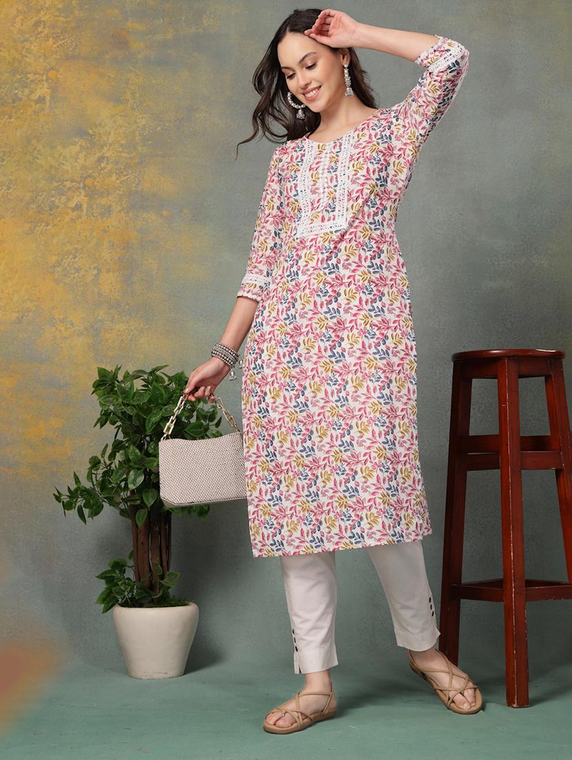 women printed three quarter sleeve straight kurta - 22040994 - Zoom Image - 0