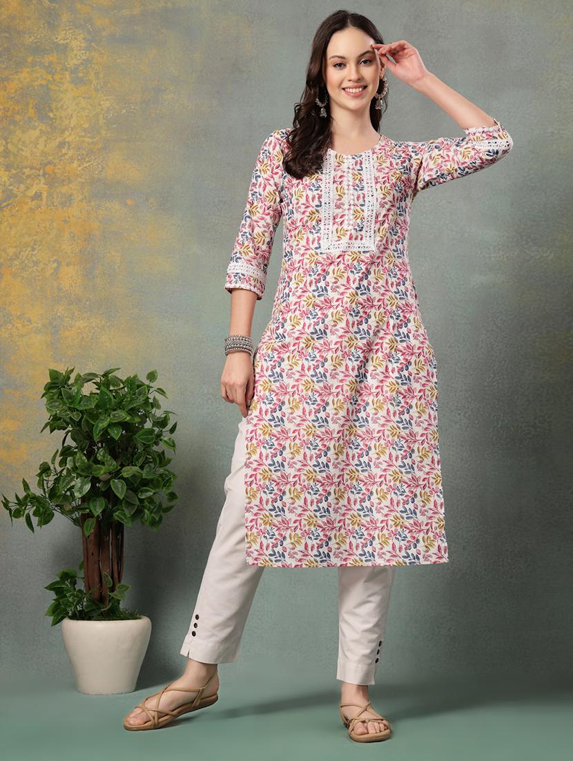 women printed three quarter sleeve straight kurta - 22040994 - Standard Image - 2