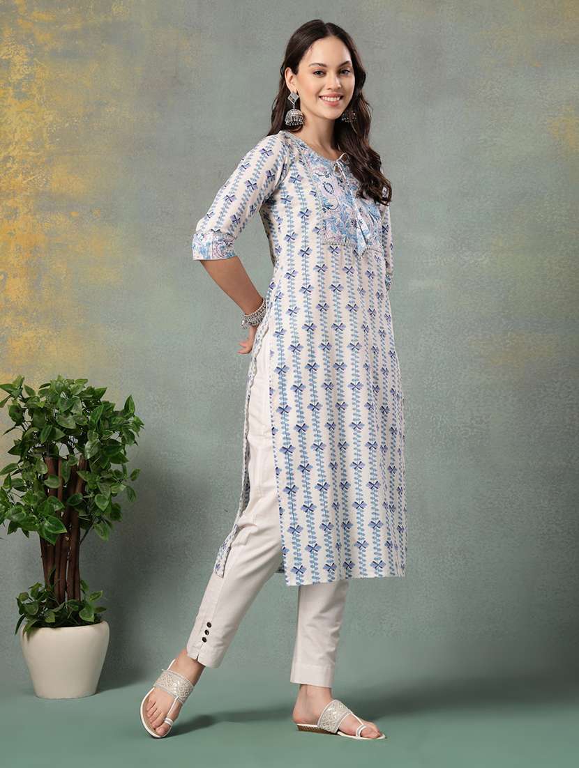 women printed three quarter sleeve straight kurta - 22040998 - Standard Image - 2