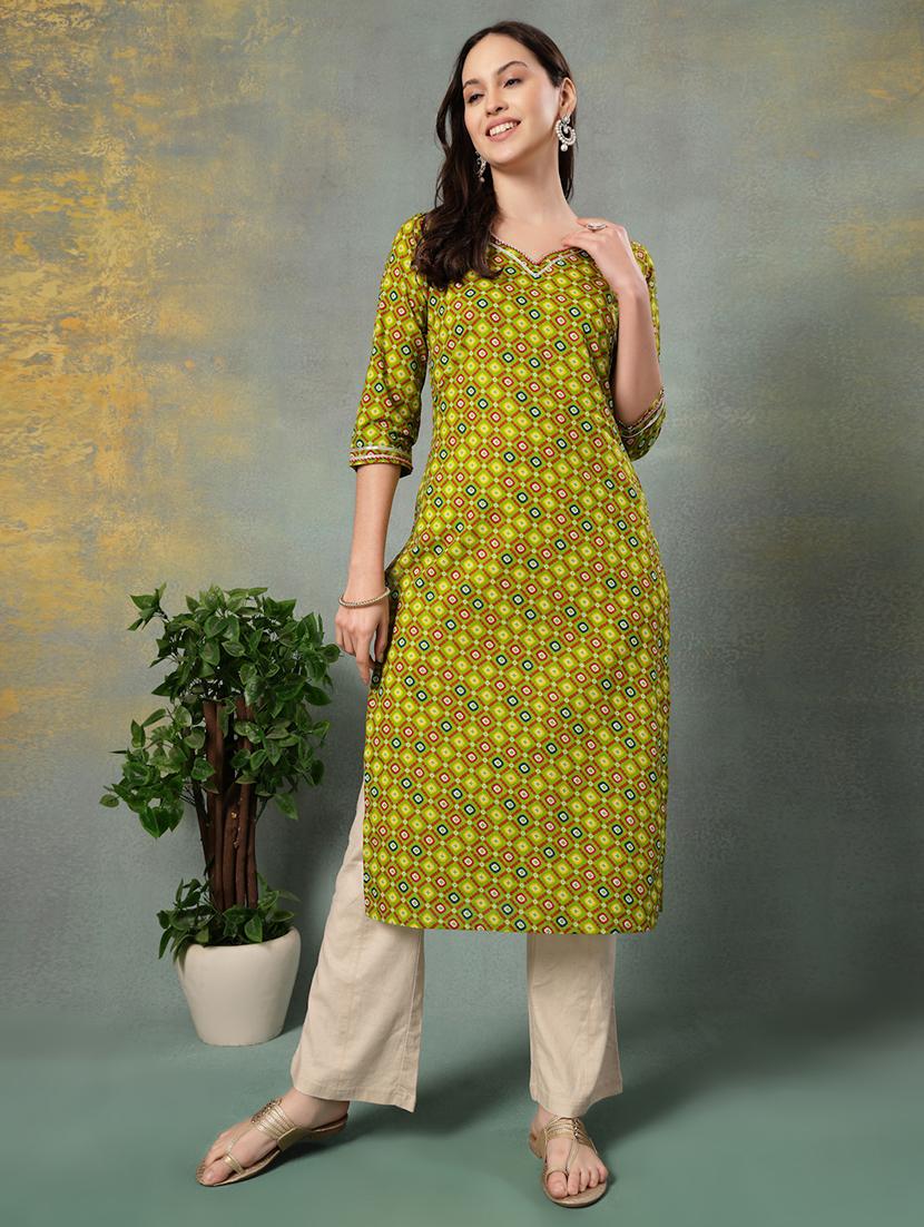 women printed three quarter sleeve straight kurta - 22041000 - Zoom Image - 0