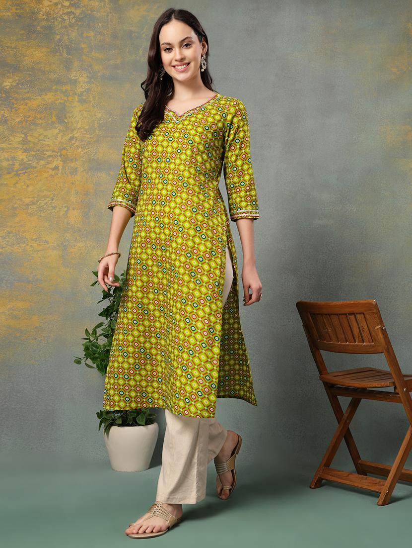 women printed three quarter sleeve straight kurta - 22041000 - Standard Image - 2