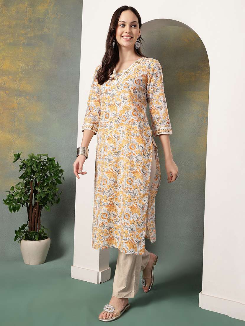 women printed three quarter sleeve straight kurta - 22041001 - Standard Image - 2