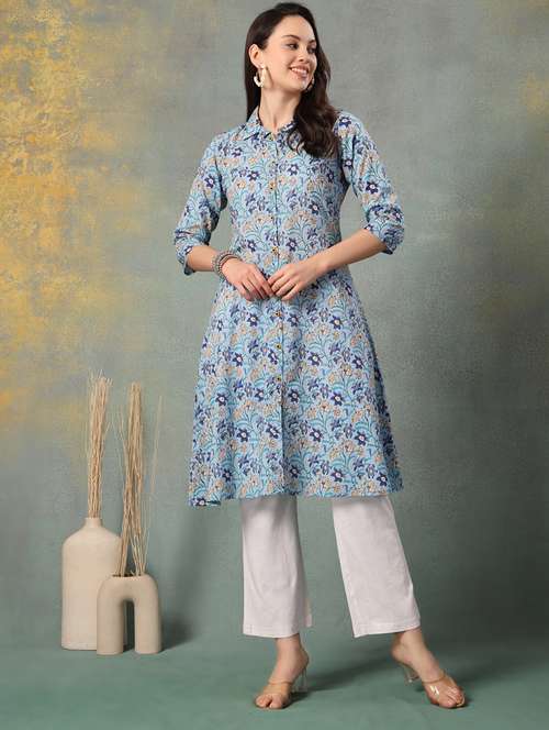 women printed three quarter sleeve straight kurta - 22041002 -  Standard Image - 0