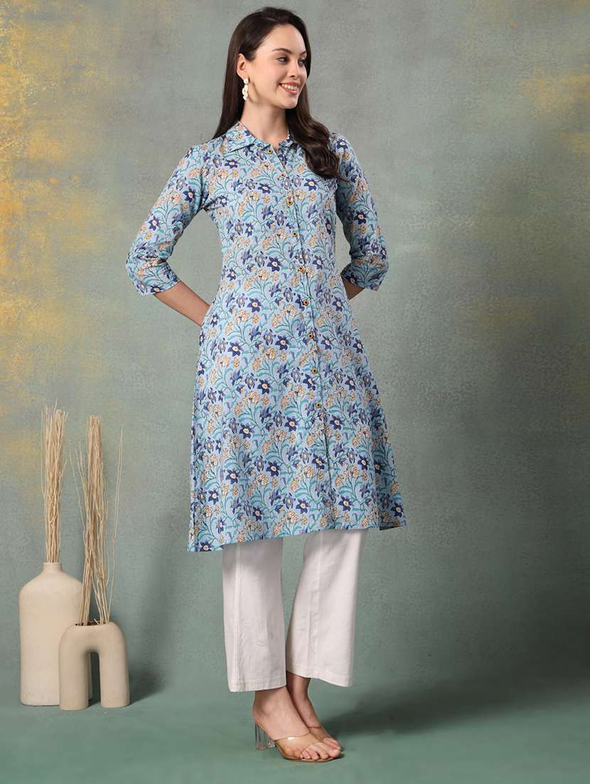 women printed three quarter sleeve straight kurta - 22041002 - Standard Image - 2
