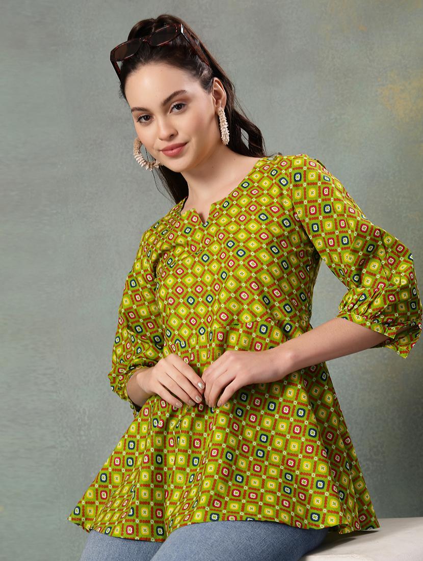 women printed three quarter sleeve flared kurti - 22041005 - Standard Image - 2
