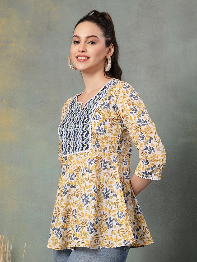 women printed three quarter sleeve a-line kurti - 22041006 - Standard Image - 2