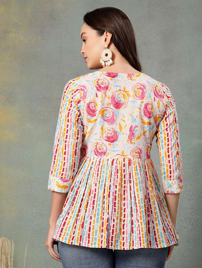 women printed three quarter sleeve a-line kurti - 22041007 - Standard Image - 2