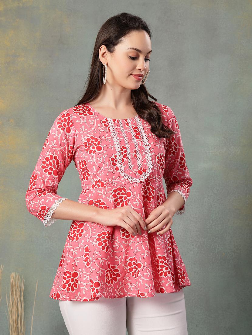 women printed three quarter sleeve a-line kurti - 22041010 - Standard Image - 2