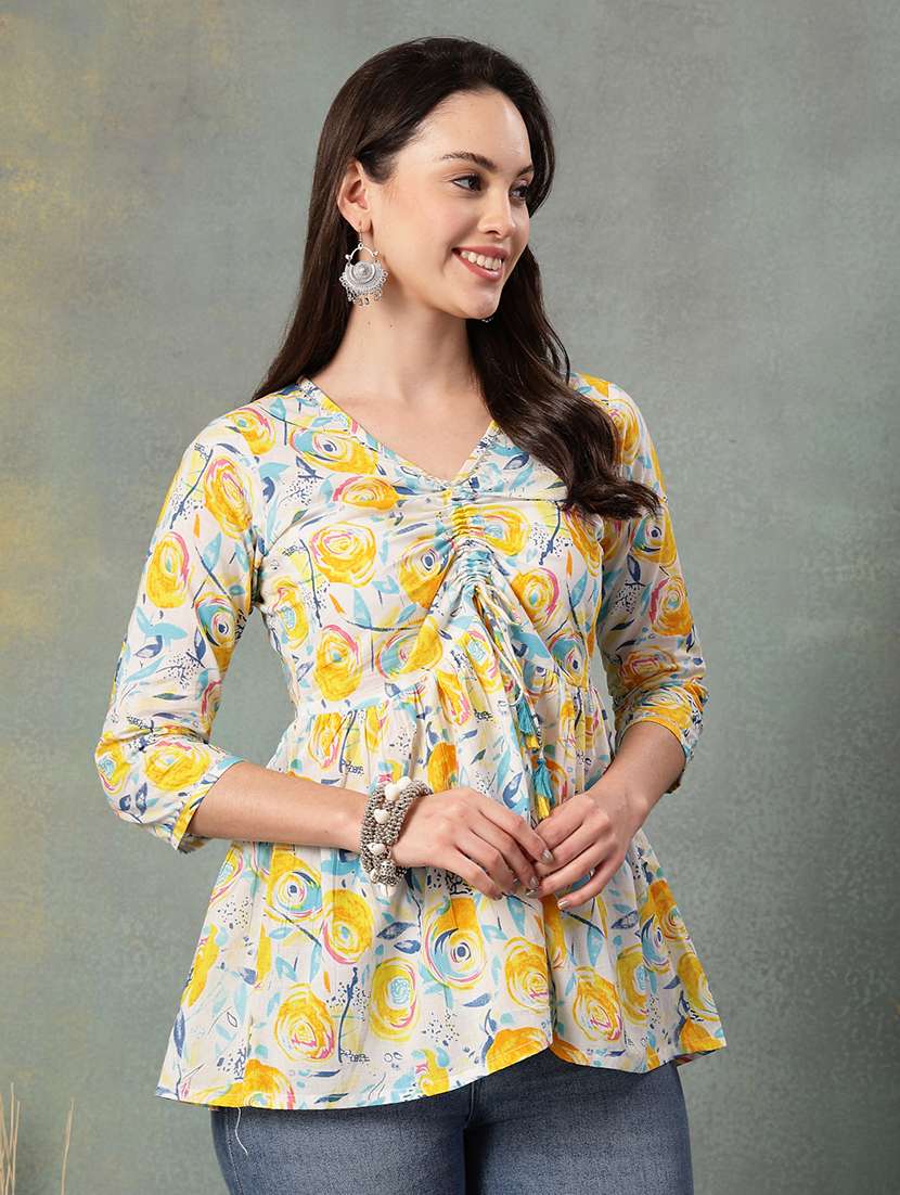women printed three quarter sleeve a-line kurti - 22041011 - Standard Image - 2