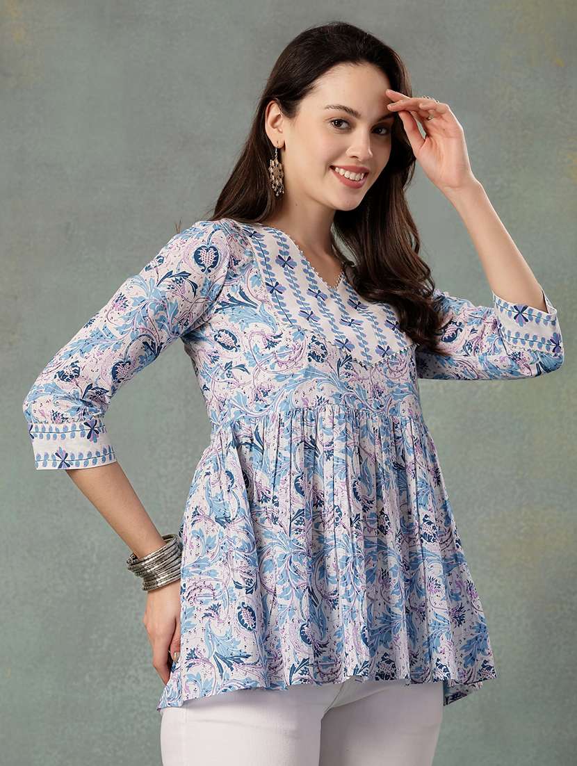 women printed three quarter sleeve flared kurti - 22041012 - Standard Image - 2