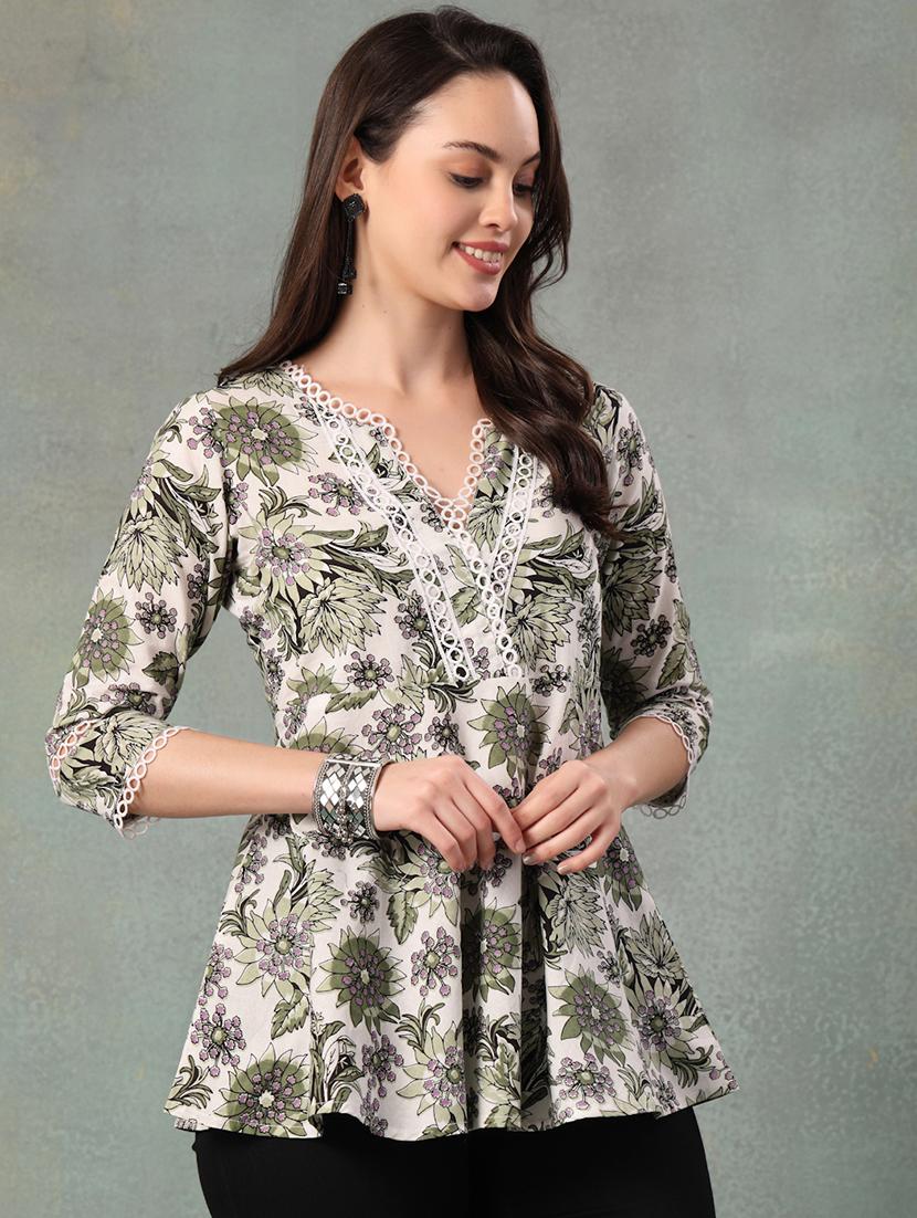 women printed three quarter sleeve flared top - 22041013 - Standard Image - 2