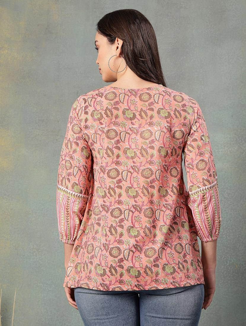 women printed tie up neck a-line top - 22041015 - Standard Image - 2