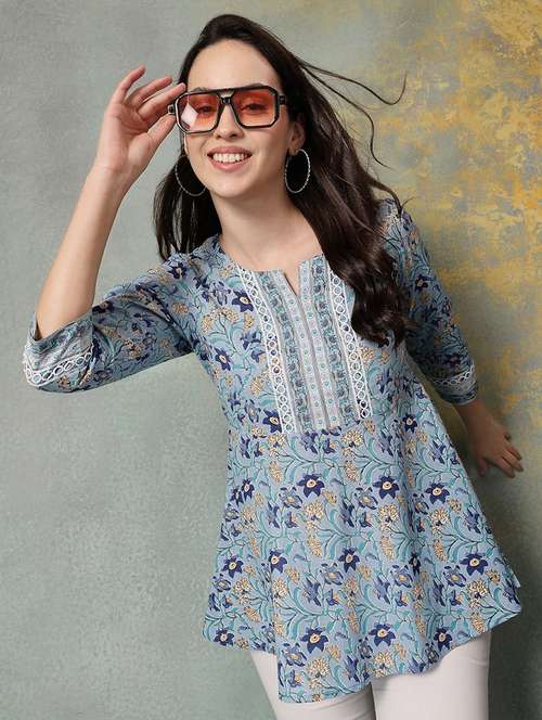 women printed three quarter sleeve a-line kurti - 22041016 - Standard Image - 0