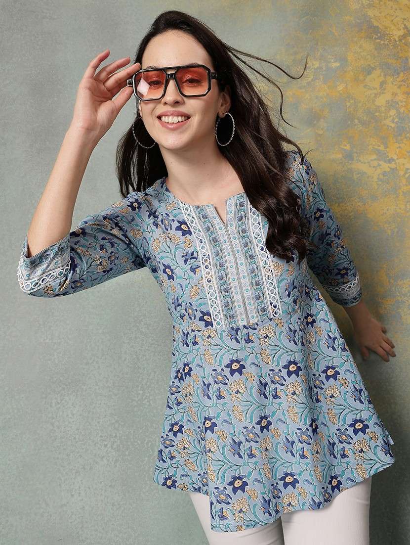 women printed three quarter sleeve a-line kurti - 22041016 - Zoom Image - 0