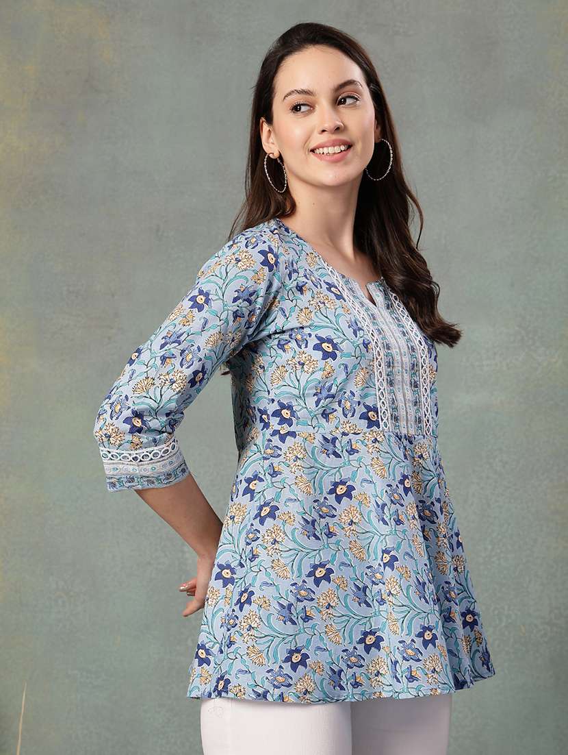 women printed three quarter sleeve a-line kurti - 22041016 - Standard Image - 2