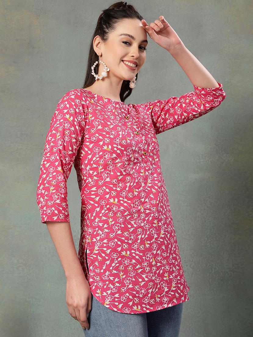 women printed three quarter sleeve straight kurti - 22041024 - Standard Image - 2