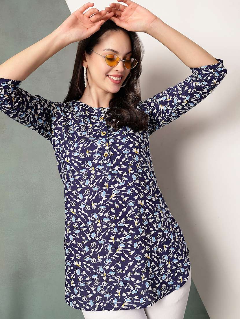 women printed three quarter sleeve straight kurti - 22041025 - Zoom Image - 0
