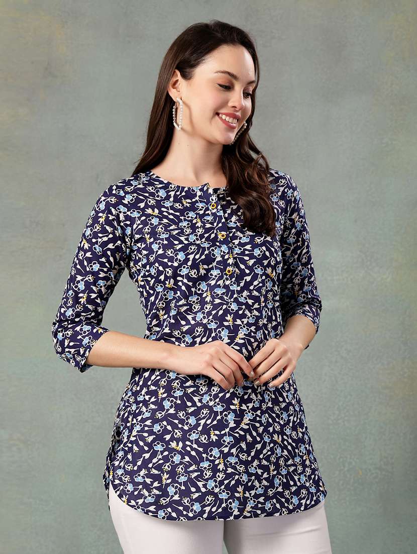 women printed three quarter sleeve straight kurti - 22041025 - Standard Image - 2